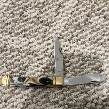 Buck Creek Trapper 2-Blade SS Slipjoint Pocketknife Swirl Handle Black/Beige picture