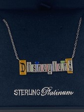 Disney Parks CRISLU Disneyland Exclusive Marquee PLATINUM Necklace SIGNED BOX picture