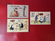 3 Antique 1909 Carmichael Comic Postcards, Romance Humor: I Love My Wife But picture