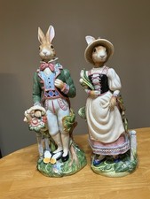 Pair Vintage Fitz and Floyd Classic Old World Rabbits Large Figurines picture