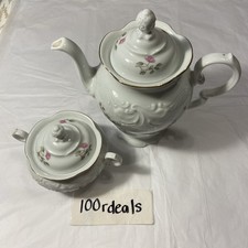 Vintage Wawel China Teapot Sugar Bowl Lid Set Floral Porcelain Poland Gold Trim picture