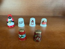 Lot of 6 Vintage Brass & Enamel Cloisonne & Ceramic Thimbles Coca Cola & others picture