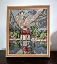 Vintage Framed Needlepoint Tapestry St Bartholomä Königssee Bavaria Germany picture