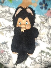 Vintage Monchhichi Nyamy Washino Black Cat Plush Doll 7” Sucking Thumb 1979 picture