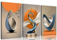 3 Pcs Modern Abstract Canvas Wall art Golden Deer Luxury Foil Lines Paintings... picture
