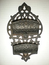 Vtg Cast Iron Ornate Double Pocket Match Holder Wall Mount Iron Art Floral picture