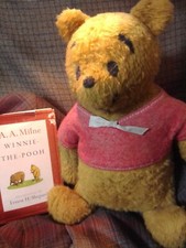 Vintage 1950's Winnie The Pooh Teddy Bear, with  Vintage A.A. Milne PooBear Book picture