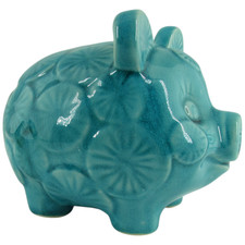 Turquoise Ceramic Piggy Bank Coin Saver Retro Flower Design Kid Gift Home Decor picture