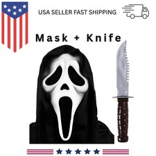 Ghostface Mask with Knife Halloween Horror Scream Face Mask Halloween Costume picture