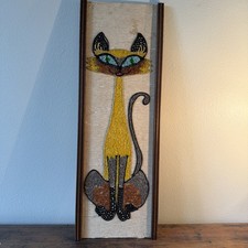 Rare Mid Century Siamese Cat Gravel/Pebble Art - 24