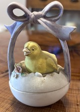 Vintage Lefton Japan Easter Chick Egg Trinket Box Purple Bow YK4139 picture