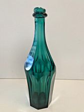 Vtg Teal Green Glass Facaceted Decanter Bottle Vase Ring Neck Chipped Lip MCM 11 picture