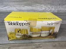 Vintage Gemco Sunshine Yellow Set Sugar Creamer Salt Pepper Shakers Glass w Box picture