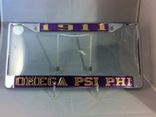 Omega Psi Phi Fraternity Founding Year License Plate Frame-Purple/Gold-New picture