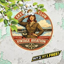 Aviation Pilot Pin Up Illustration Round Metal Tin Sign 8x8 picture