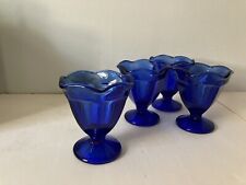 4 Vintage Anchor Hocking Cobalt Blue Tulip Ice Cream Sundae Glasses/ Dishes picture