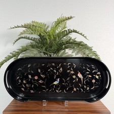 Vintage Yamamoto Kansai Lacquerware Black Tray with Bird and Floral Design picture
