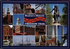 Massachusetts Boston Historic Freedom Trail multiview church statue ~ postcard picture