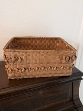 Antique Wabanaki Handwoven Ash Splint Storage Basket Northeast Woodland Native picture