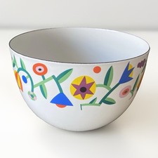 Vintage Finel Arabia Finland Enamel Bowl Kaj Franck Abstract Floral MCM RARE 8” picture