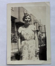 Vintage B&W Snapshot Photo 1930s Fashionable Woman in Fashionable Dress Art Deco picture