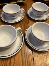 (4) Vtg 1994 STARBUCKS Coffee Cup & Saucer DINER-STYLE Blue White Rosanna picture