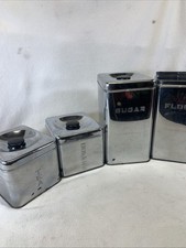 Vintage 1960s Lincoln Beautyware 4Pc Chrome Canister Set Flour Sugar Tea Coffee picture