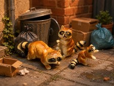 Vintage Lot Silly Raccoon Figurine Trio Grandma-Core Trash Bandits Kitschy Cute picture