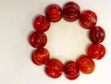 Vintage 1950s-60s Red Agate Melon-Shaped Bead Bracelet / Strand picture