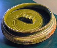 Vintage Italian Art Pottery. Mid Century Modern Green  Reflective   Big Ashtray. picture