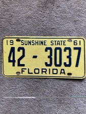 1961 Florida License Plate  -  42 3037 - Very Nice picture