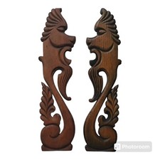 ATQ Wood Foo Dog Guardian Lion Furniture Home Wall Front Door Onlay Relief Panel picture