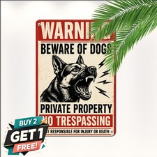Beware Dog Security Fence Protection Gate Sign Metal Tin Plaque 8x12 picture