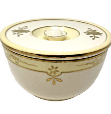 VTG Porcelain Vanity Dish w/Lid Gilded Rose Dresser Jar Ivory Gold Trinket Japan picture
