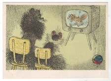 1966 Fairy Tale Fanny FOX Watch TV Olympic news Sport ART RUSSIAN POSTCARD Old picture
