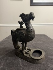 Vintage MCM James Mont Style Chinese Bronze Griffin Table Lighter Humidor Set picture