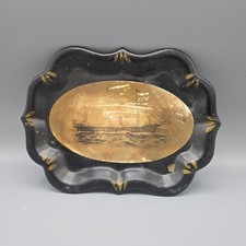 Antique Papier Mache Tray with Decoupage Sailing Ship Print picture