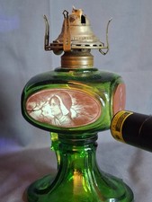 Antique Emerald Green Glass Kerosene Finger Lamp 4-Panel Portrait Pilgrim picture
