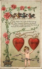 Valentines Greetings Poem Cherub Embossed c1910-1920s Vintage Postcard picture