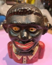 Antique Cast Iron Coin Bank Man In Red Suit Late 19th Century