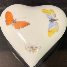 Limoges France Porcelain Heart Trinket Box Butterfly Motif White Vintage picture