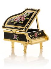 Keren Kopal Black piano with flower Trinket  Box Decorated &Austrian Crystals picture