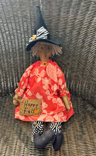 OOAK Halloween Fall Fabric Witch Figurine 3D Effect Orange Dress Happy Fall picture