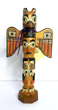 Hand Carved Alaska Black Diamond The Legend of Fog Woman Totem Pole Signed 10.5