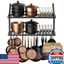KES Pot Rack Wall Mounted 34 Inch 150 lb 20 Hooks Matte Black KUR528S88-BK picture