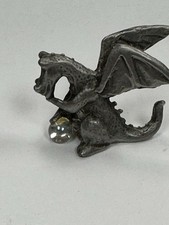 Vintage Pewter Miniature,Winged Dragon Contemplating Fantasy Myth Figurine 1”X1” picture