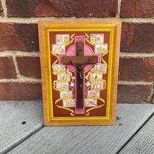 Vintage Religious Stations Of The Cross Wood Plaque picture