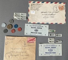 Vintage WW2 War Ration Stamps, OPA Tokens, Coins & Censored Mail Lot A picture