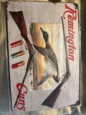 “Remington Guns” W/Two Shot Guns & Mallard Duck Metal Tin 8”x12” picture
