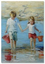 Two Pretty GIRL & BOY On the coast Birds ART Morozova Russian NEW Postcard picture